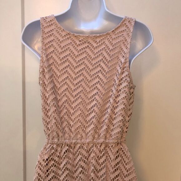LIBERTY LOVE dusty rose pink‎ chevron lace crochet maxi dress woman’s size S - Picture 3 of 6